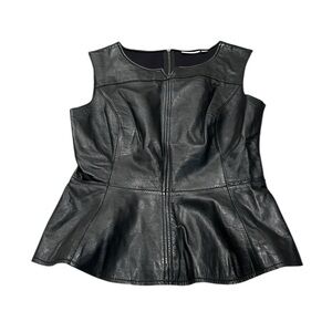 HALOGEN black leather front peplum top
